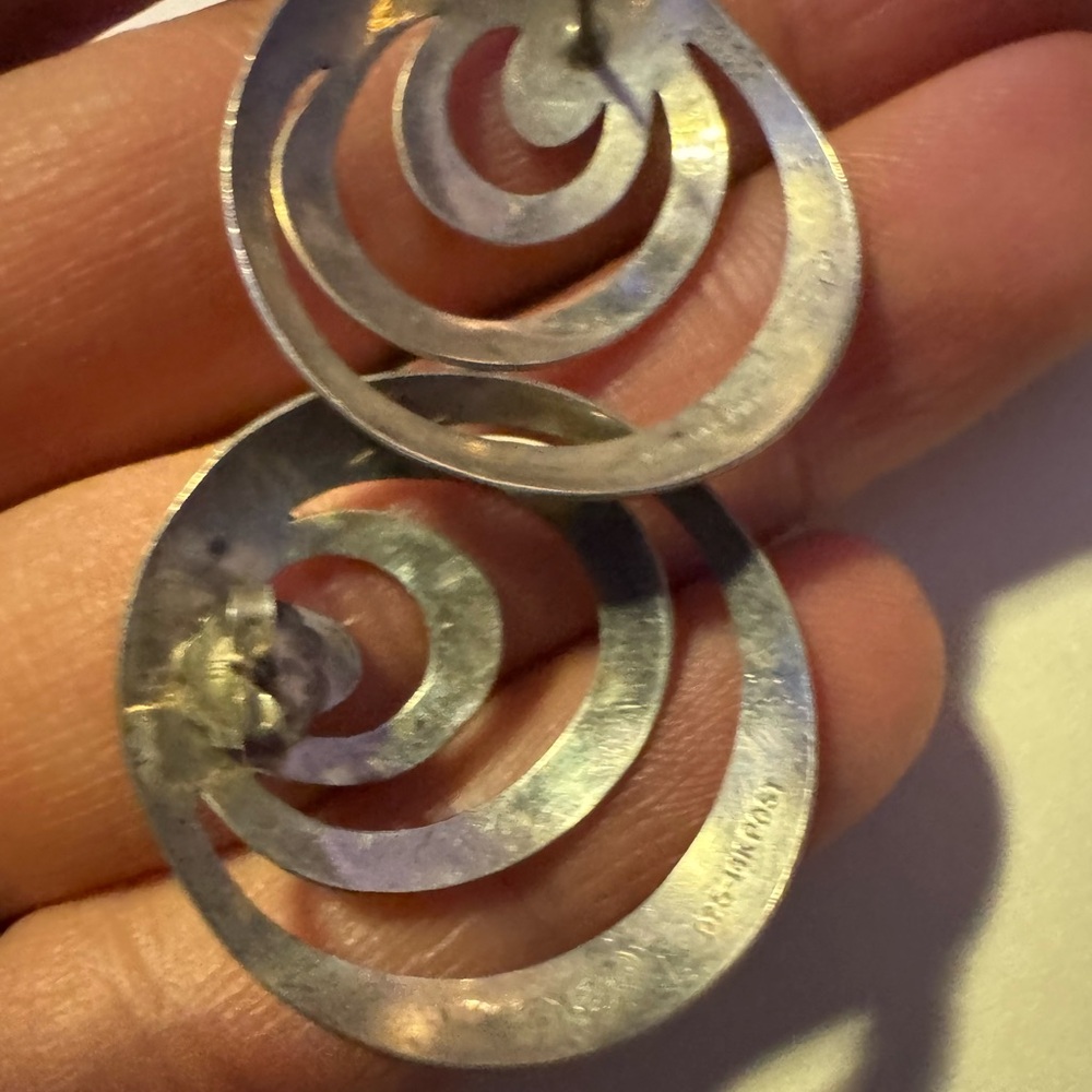 Vintage Artist signed 925 Sterling silver spiral swirl earrings with 14K post 4g - Picture 9 of 12